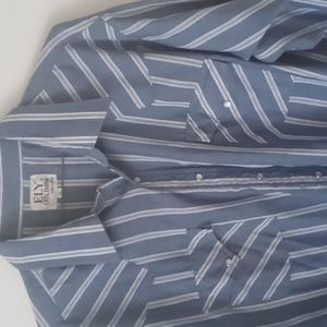 Vintage Ely Cattleman Western pearlized snaps Dress Shirt XL Blue & Grey Stripe